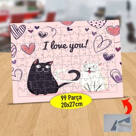 8007597 I Love You Yazılı Kediler 99 Parça Puzzle Yapboz Tablo