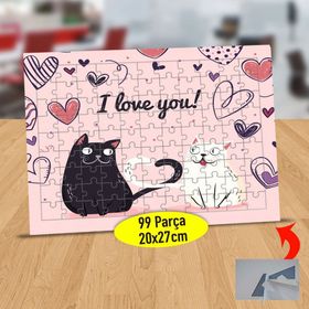 8007597 I Love You Yazılı Kediler 99 Parça Puzzle Yapboz Tablo