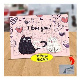 8007597 I Love You Yazılı Kediler 99 Parça Puzzle Yapboz Tablo