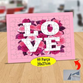 8027375 Çiçekli Zeminde Love Yazılı 99 Parça Puzzle Yapboz Tablo