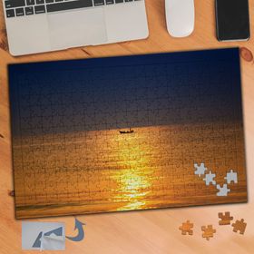 803 Gün Batımı Yansıması Tekne 240 Parça Puzzle Yapboz Tablo