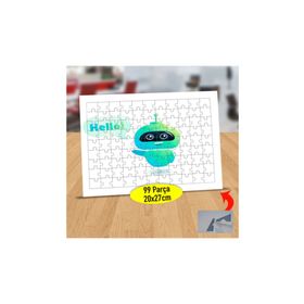80328195 Hello Yazılı Sevimli Robot 99 Parça Puzzle Yapboz Tablo