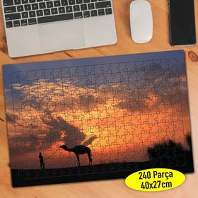 8069 Gün Batımında Deve ve İnsan Silüeti 240 Parça Puzzle Yapboz