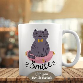 818 Sevimli Gülümseyen Mutlu Kedi Kupa Bardak