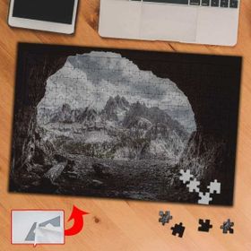 819 Mağara Siyah Beyaz Dağlar 240 Parça Puzzle Yapboz Tablo