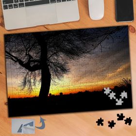 822 Gün Batımında Ağaç Silüeti 240 Parça Puzzle Yapboz Tablo