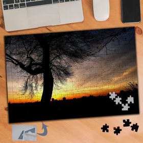 822 Gün Batımında Ağaç Silüeti 240 Parça Puzzle Yapboz Tablo