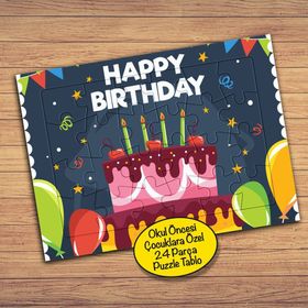 834 Happy Birthday Pastası 24 Parça Çocuklara Özel Yapboz Tablo