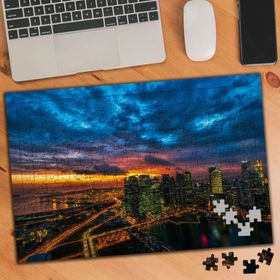 839795 Şehir Akşamı Işıklı Yol Kasvetli Bulut 240 Parça Puzzle Yapboz