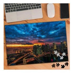 839795 Şehir Akşamı Işıklı Yol Kasvetli Bulut 240 Parça Puzzle Yapboz