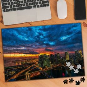 839795 Şehir Akşamı Işıklı Yol Kasvetli Bulut 240 Parça Puzzle Yapboz