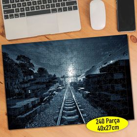 84258673 Dolunay Manzaralı Tren Rayları 240 Parça Puzzle Yapboz