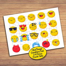 843 Emoji Smiley Surat Kolyajı 24 Parça Çocuklara Özel Yapboz Tablo