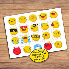 843 Emoji Smiley Surat Kolyajı 24 Parça Çocuklara Özel Yapboz Tablo