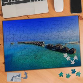 843 Mavi Deniz Ortasında Evler 240 Parça Puzzle Yapboz Tablo