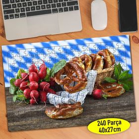 846 Hasır Piknik Sepetinde Simit Yiyecek 240 Parça Puzzle Yapboz