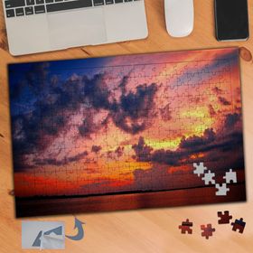 887 Bulutlu Kızıl Gökyüzü Ve Deniz 240 Parça Puzzle Yapboz Tablo