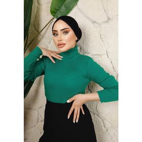 8stil Balıkçı Yaka Yeşil Triko Kadın Kazak