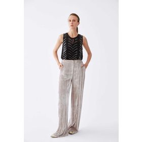8stil Beli Lastikli Yüksek Bel Havuç Bej Kadın Pantolon