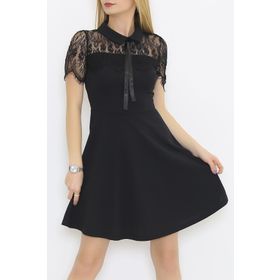 8stil Siyah Tül Detaylı Kadın Elbise