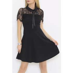 8stil Siyah Tül Detaylı Kadın Elbise