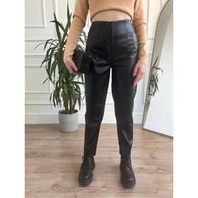 8stil Yüksek Bel Deri Siyah Kadın Pantolon