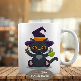 9003 Sihirbaz Kedi Cadılar Bayramı Halloween Cat Kupa Bardak