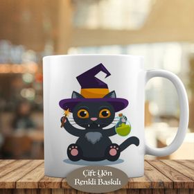 9003 Sihirbaz Kedi Cadılar Bayramı Halloween Cat Kupa Bardak