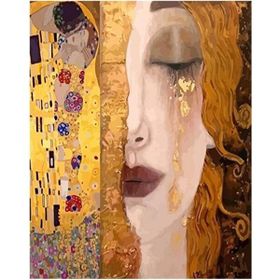 90x110 cm Renkli Gustav Klimt İki Eser Sayılarla Boyama Seti Rulo Duvar Sticker