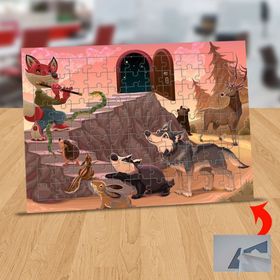92 Hayvanları Flütle Toplayan Tilki 99 Parça Puzzle Yapboz Tablo