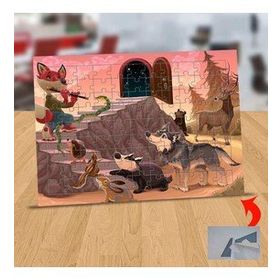 92 Hayvanları Flütle Toplayan Tilki 99 Parça Puzzle Yapboz Tablo