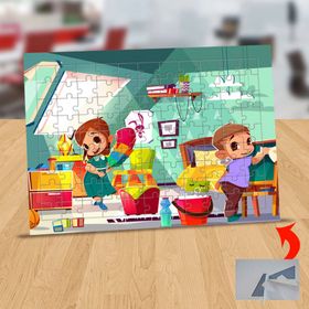 923 Evi Temizleyen Sevimli Çocuklar 99 Parça Puzzle Yapboz Tablo