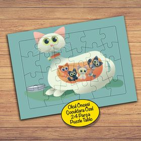 9243 Hamile Beyaz Kedi Çocuklara Özel Puzzle Yapboz Tablo