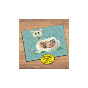 9243 Hamile Beyaz Kedi Çocuklara Özel Puzzle Yapboz Tablo