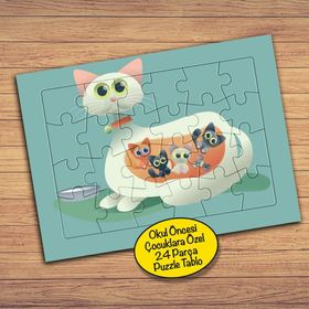 9243 Hamile Beyaz Kedi Çocuklara Özel Puzzle Yapboz Tablo