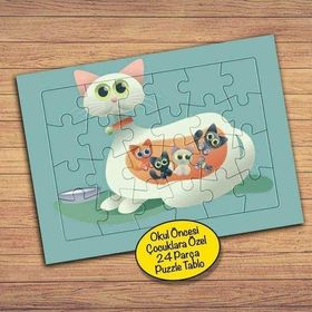 9243 Hamile Beyaz Kedi Çocuklara Özel Puzzle Yapboz Tablo