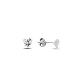925 Ayar 6 mm Kalp Form Zirkon Taşlı Tektaş Küpe