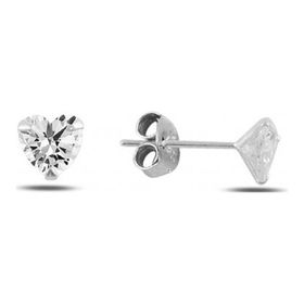 925 Ayar 6 mm Kalp Form Zirkon Taşlı Tektaş Küpe