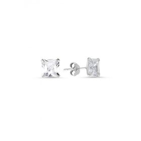 925 Ayar 6 mm Kare Form Zirkon Tektaş Küpe