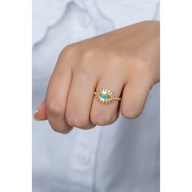 925 Ayar Ayarlanabilir Gold Opal Taşlı Göz Gümüş Yüzük