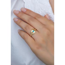 925 Ayar Ayarlanabilir Gold Opal Taşlı Göz Gümüş Yüzük