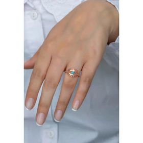 925 Ayar Ayarlanabilir Rose Opal Taşlı Göz Gümüş Yüzük