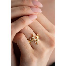 925 Ayar Ayarlanabilir Zirkon Taşlı Gold Zeytin Dalı Gümüş Yüzük