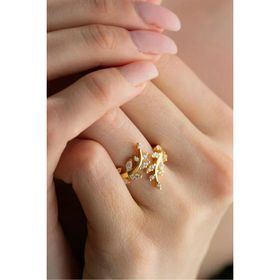 925 Ayar Ayarlanabilir Zirkon Taşlı Gold Zeytin Dalı Gümüş Yüzük