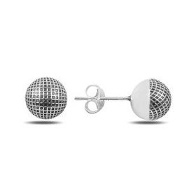 925 Ayar Desenli Oksitli 8 mm Top Kadın Küpe