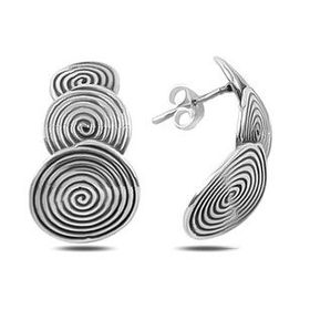 925 Ayar Desenli Oksitli 8 mm Top Kadın Küpe