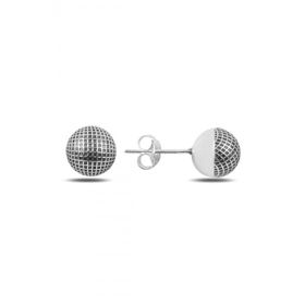 925 Ayar Desenli Oksitli 8 mm Top Kadın Küpe