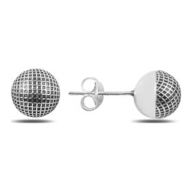 925 Ayar Desenli Oksitli 8 mm Top Kadın Küpe