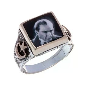 925 Ayar Gümüş Atatürk Resimli Ay-Yıldız Detaylı Yüzük