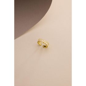 925 Ayar Gümüş Ayarlanabilir Gold Kaplama Baget Taşlı Desenli Yüzük